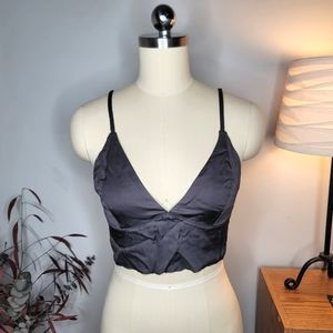 Aerie Satin Crop Top Dark Gray Size Medium